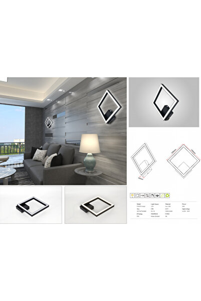 RFAN Lampă de perete LED, model FX20679-1, cu telecomandă, 3 tipuri de lumină, 20W, neagră