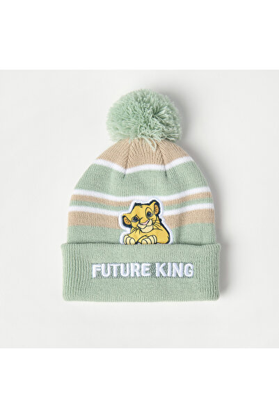 Disney Simba Embroidered Beanie Cap with Pom Pom Applique