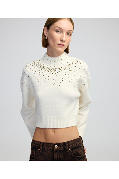 İpekyol Hotfix baskılı crop triko