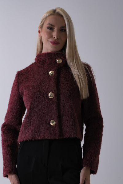 Feminist Yarım Balıkçı Yaka 4 Düğmeli Kaşe Yün Ceket Bordo 5307121