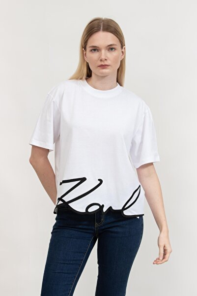 Karl Lagerfeld Kadın Bisiklet Yaka T-Shirt Beyaz