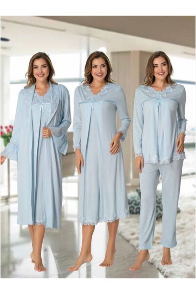 Lohusa Homewear Set de pijamale pentru maternitate, albastru, cu design speci...