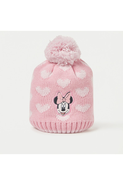 Disney Minnie Mouse Embroidered Beanie Cap with Pom Pom Detail