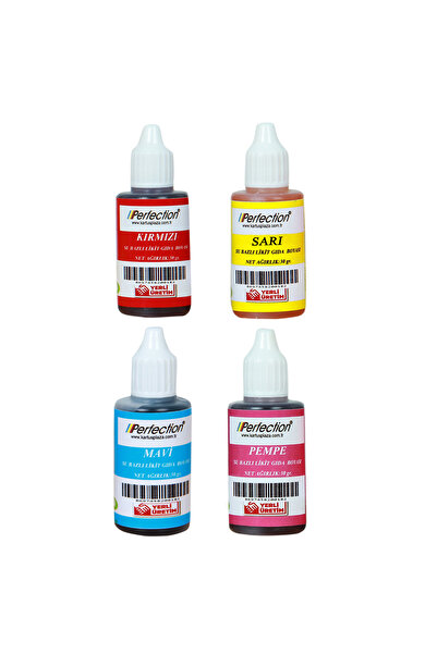 Perfection CHEF 4'lü Sıvı Su Bazlı Likit Gıda Boyası Sarı Kırmızı Mavi Pembe 4 X 30 gr .