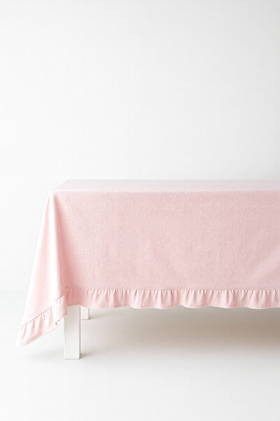 Mirilliahome Ruffled Raw Linen Tablecloth – Pink Ruffled Tablecloth