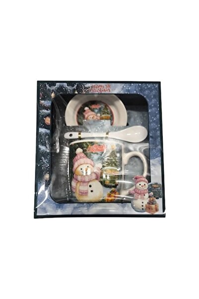 Clini Cană ceramică cu linguriță și farfurie în cutie cadou, decorațiune de Crăciun, 350 ml