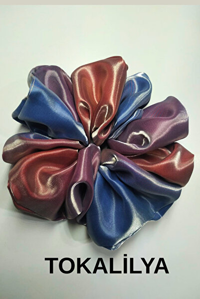 TOKALİLYA Kadın Lastikli saten Kumaş Oversize Xxl [çapı 20cm] Scrunchie Simit...