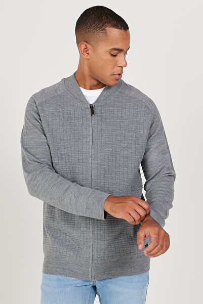 AC&Co / Altınyıldız Classics Standard Fit College Collar Gray Cardigan