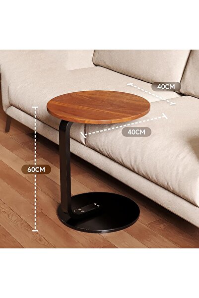 Türkiye Small C-Shaped Wooden Side Table with Metal Frame, Walnut