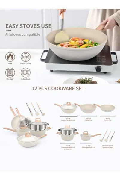 VICTGOAL 12Pcs Pots and Pans Set, Nonstick Cookware Sets, Granite Induction Cookware Non Stick Cooking Set