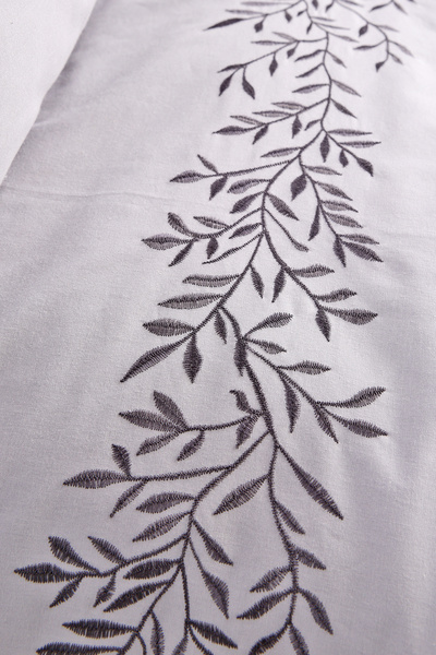 Setekshome Σετ Παπλωματοθήκης Διπλό Κρεβάτι με Κέντημα Φύλλων Γκρι 100% Βαμβάκι