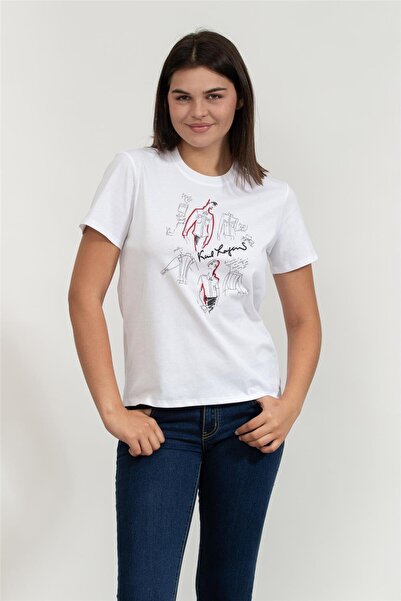 Karl Lagerfeld Kadın Bisiklet Yaka T-Shirt Beyaz