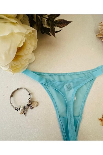 İntive Lingerie Tanga de calitate superioară pentru femei Eloise, cu țesătură transparentă din tul (roz, negru, albastru, portocaliu)