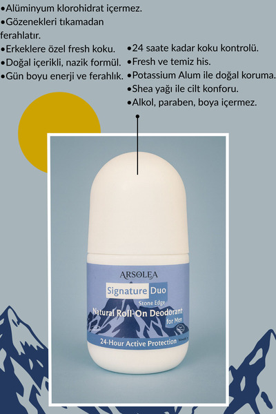 Arsolea Doğal Koku Önleyici Roll-On Deodorant Erkek - Fresh Koku - 24 Saat Etkili - Tüm Cilt Tipleri