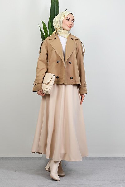 giz astore Apoletli Kısa Trenç Sütlükahve