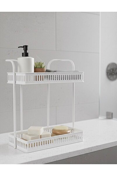 Noor White 2-Tier Wall Mount Bathroom Shelf, Rectangular, 37*40