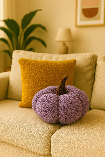 SAYMİNE Teddy Decorative Pumpkin Pillow and Inner-Filled Cushion (Mustard and...
