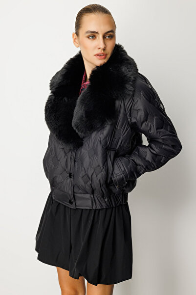 Ekol Black fur collar inflatable coat
