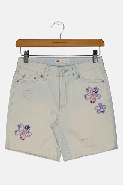 Levi's Kids Girl Embroidered Denim Shorts, Off White