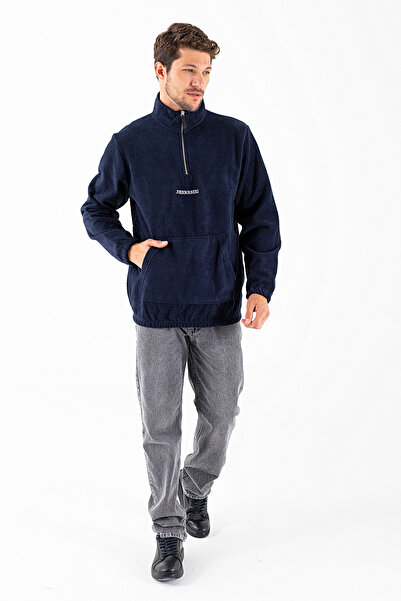 JB John Borners Hanorac pentru bărbați cu jumătate de fermoar, brodat, cu buz...