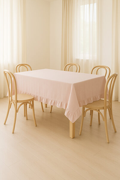 Mirilliahome Ruffled Raw Linen Tablecloth – Pink Ruffled Tablecloth