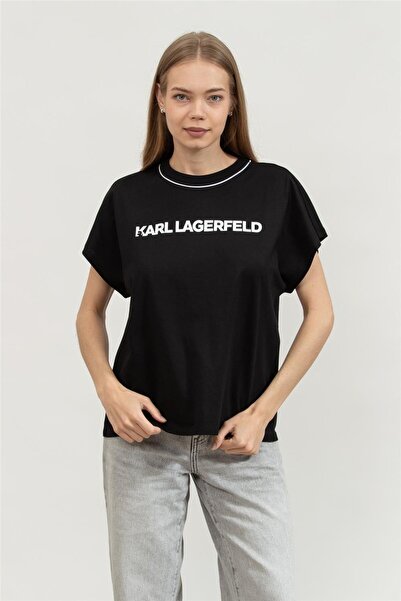 Karl Lagerfeld Kadın Bisiklet Yaka T-Shirt Siyah