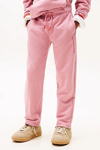 Tommy Hilfiger Girl's Lace-Up Waist Sweatpants with Letter Logo - Pink