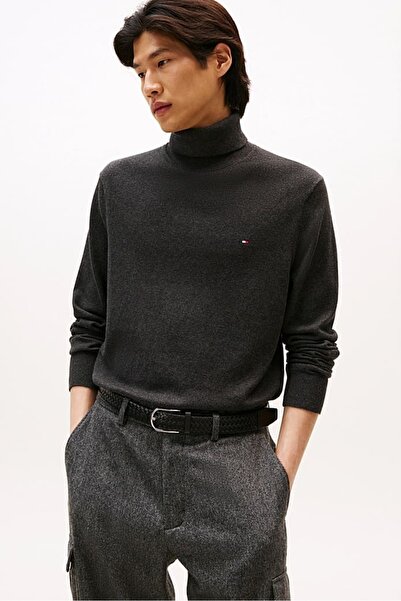 Tommy Hilfiger Erkek Regular Fit Kaşmir Karışımlı Balıkçı Yaka Kazak - Koyu Gri
