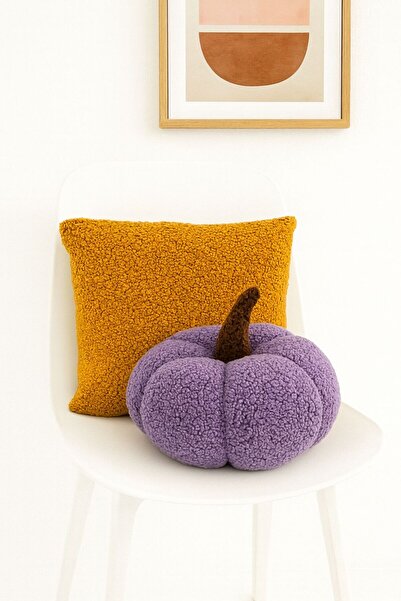 SAYMİNE Teddy Decorative Pumpkin Pillow and Inner-Filled Cushion (Mustard and...