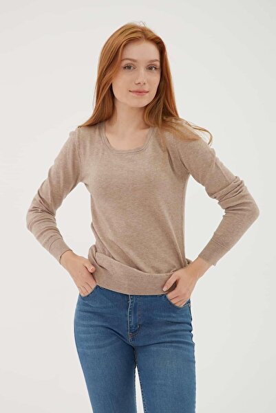 Fashion Friends Ελαστικό πουλόβερ με λαιμόκοψη σε σχήμα U Mink Melange