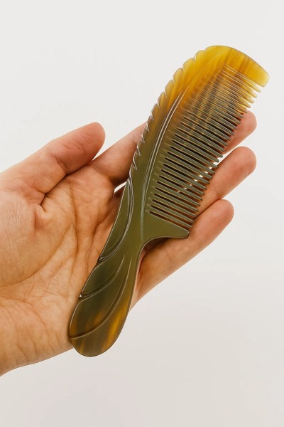 Sorendy Pieptene din os Pieptene pentru păr cu mâner lucrat manual Dimensiune medie KT-120 - 18 CM Păr drept