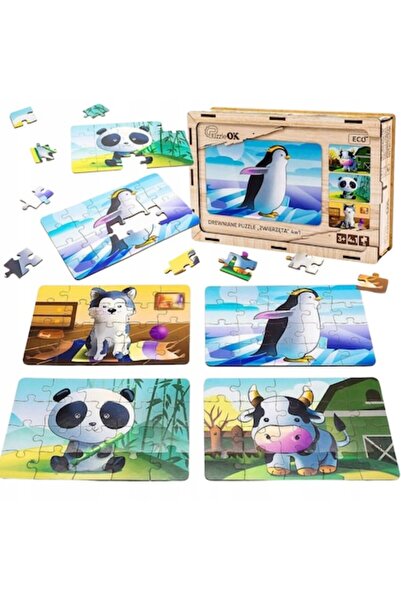 OEM Wooden 4-in-1 Puzzle Set - Animals, Safe, Ages 3+