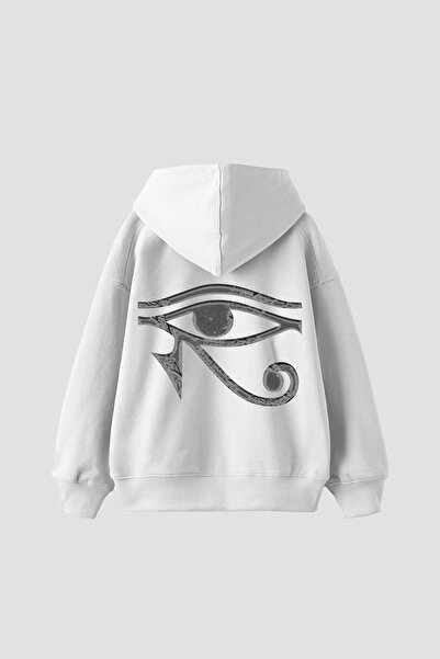 Sekizbiraltı Eye Of Horus με τύπωμα oversized Unisex Λευκό φούτερ με κουκούλα