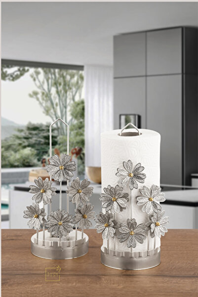 Leila Three-Dimensional Flower Silver Metal Paper Towel Holder-Napkin Holder Home Decoration