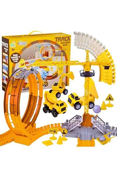 ProNice track and toy vehicles set, 180 pieces, 3 trucks, rotating crane