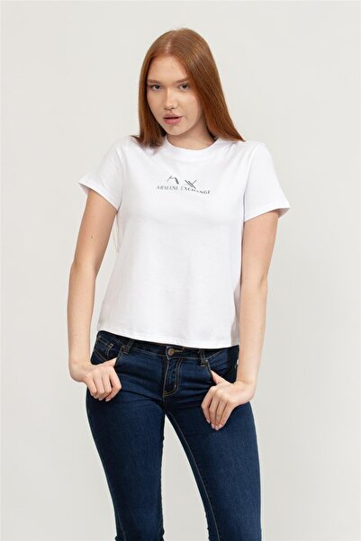 Armani Exchange Kadın Bisiklet Yaka T-Shirt Beyaz