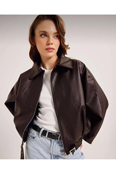 ALINTERYY سترة جلدية نسائية كبيرة الحجم