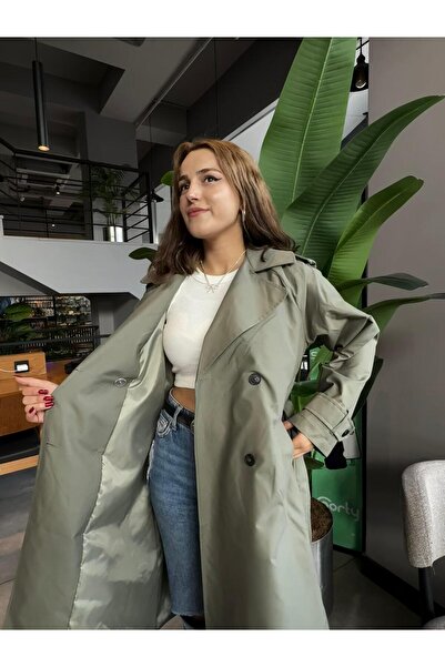 RESSHO Kadın Kemerli Uzun Trençkot – Su Geçirmez, Astarlı, Oversize Model