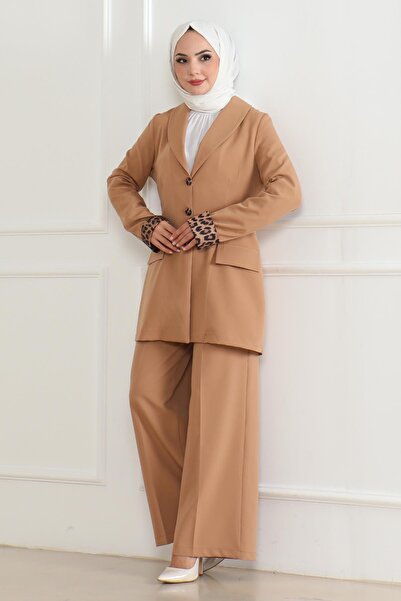 Missvalle Leopard Patterned Suit Tan 19218