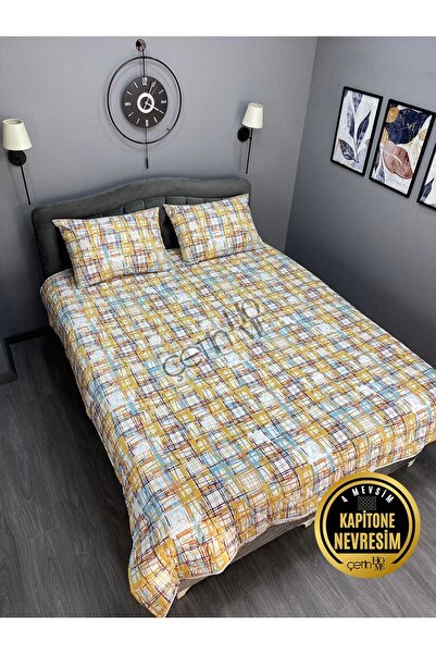 Çetinhome Çift Kişilik Kapitone Pike Seti 4 Mevsim Ebruli