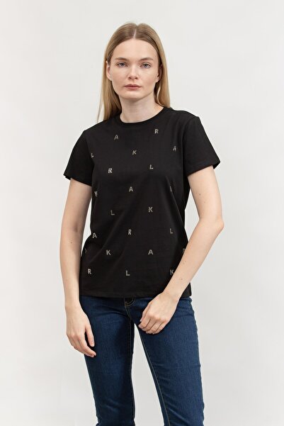 Karl Lagerfeld Kadın Bisiklet Yaka T-Shirt Siyah