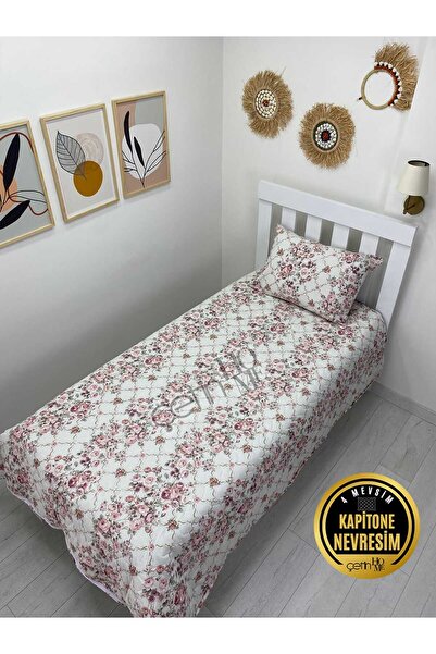 Çetinhome Tek Kişilik Kapitone Pike Seti 4 Mevsim Güz Gülleri