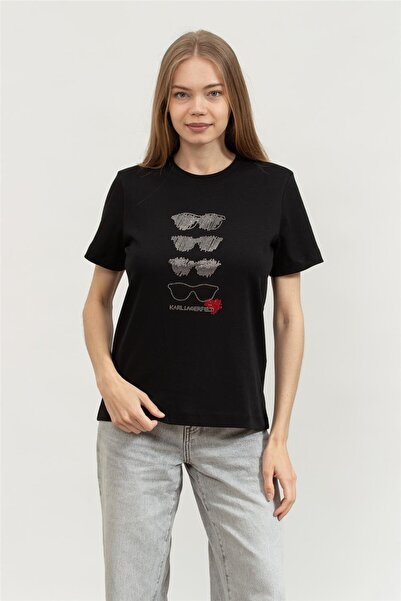 Karl Lagerfeld Kadın Bisiklet Yaka T-Shirt Siyah