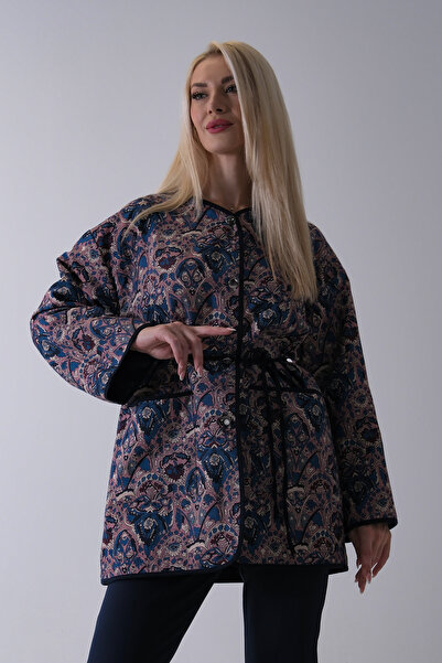 Feminist Astarlı Biye Detaylı Cepli Kapitone Ceket Lacivert 31050766