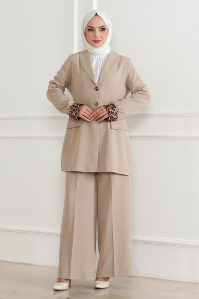 Missvalle Leopard Patterned Suit Beige 19218