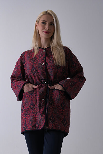 Feminist Astarlı Biye Detaylı Cepli Kapitone Ceket Bordo 31050766