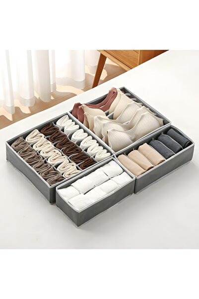 Aptel Set of 4 drawer organizers, textile, gray, 32x10 cm