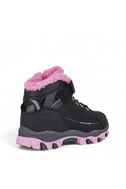Promax 2082 Orthopedic Girls' Preschool Black/Pink Waterproof Outdoor Boots with Furry Inside