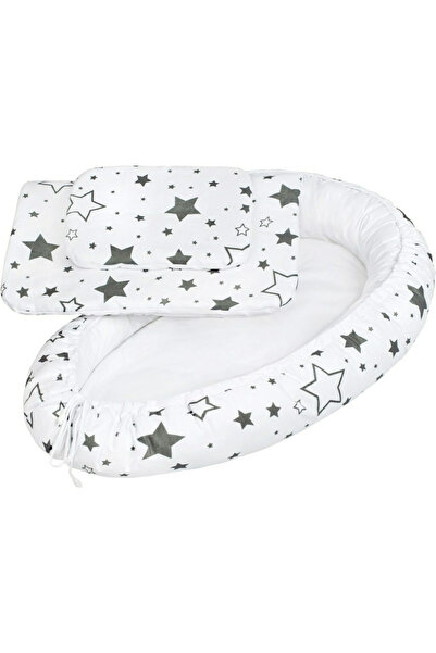 NEWBABY Set 3 piese, New Baby, Baby Nest, Cu paturica si pernuta, Grey stars