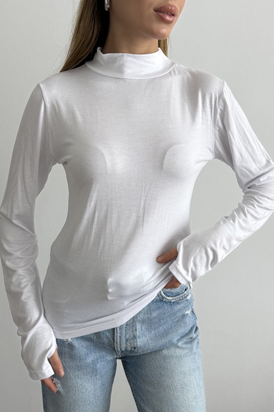 Sun Victoria Women's Turtleneck Finger Detail Finger-Looped Blouse